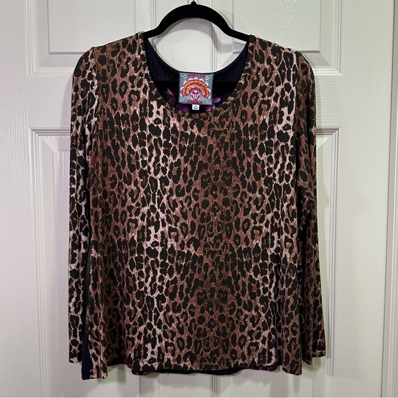 JOHNNY WAS Leopard / Regal Rose Long Sleeve Swing Bamboo Shirt Top Blouse XS - Picture 1 of 5